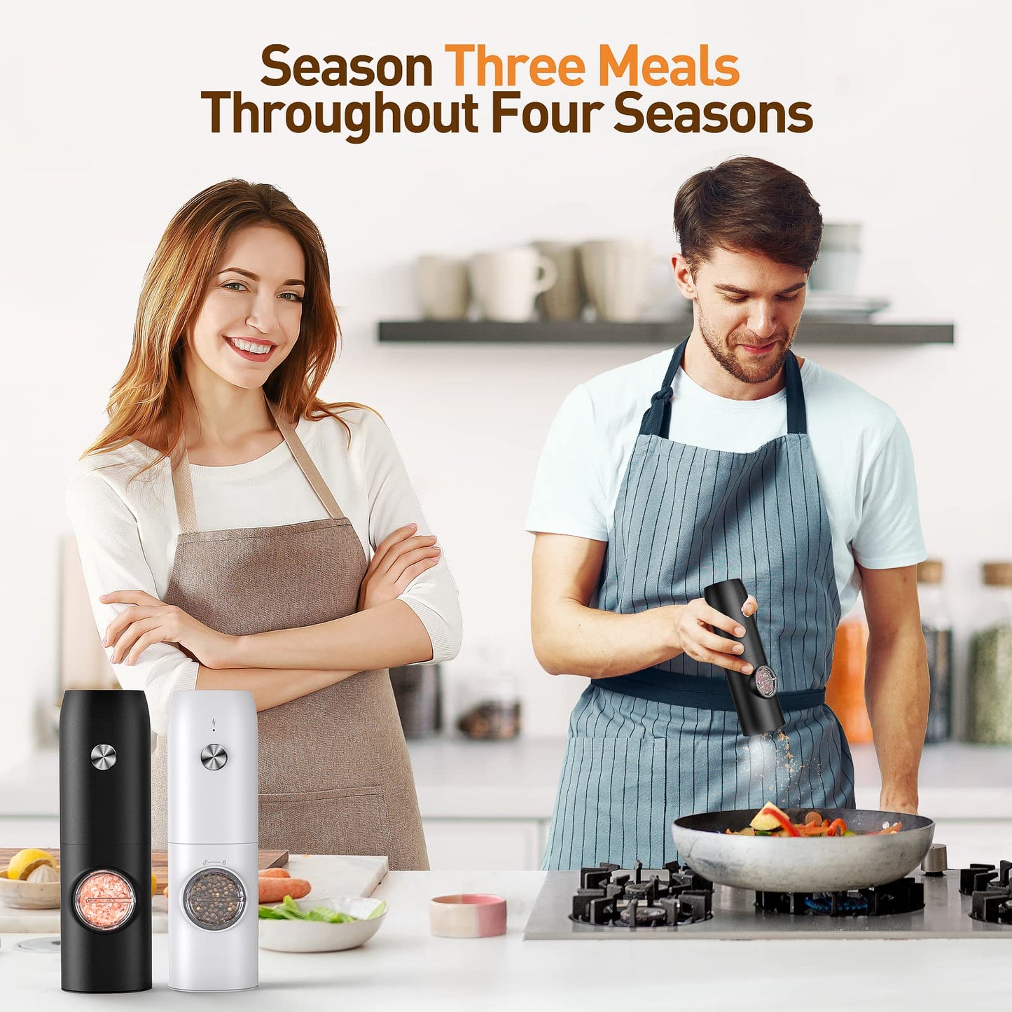 Electric Salt and Pepper Grinder Set, Rechargeable Automatic Salt and Pepper Shakers, Adjustable Coarseness Pepper Grinder with Led, Kitchen Appliances Gifts for Mom(Blackwhite)