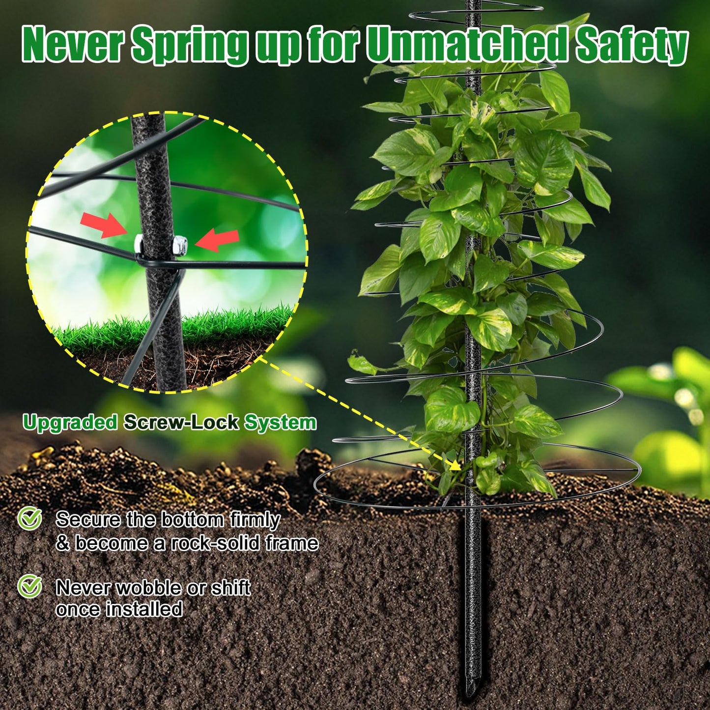 Spiral Frame Trellis for Climbing Plants Outdoor -72" Tall Heavy Duty Metal Garden Plant Tower Support with Anti-Tip Center Pole,for Pole Bean,Berry,Cucumber,Sweet Peas,Clematis,Potted Plants,Vines