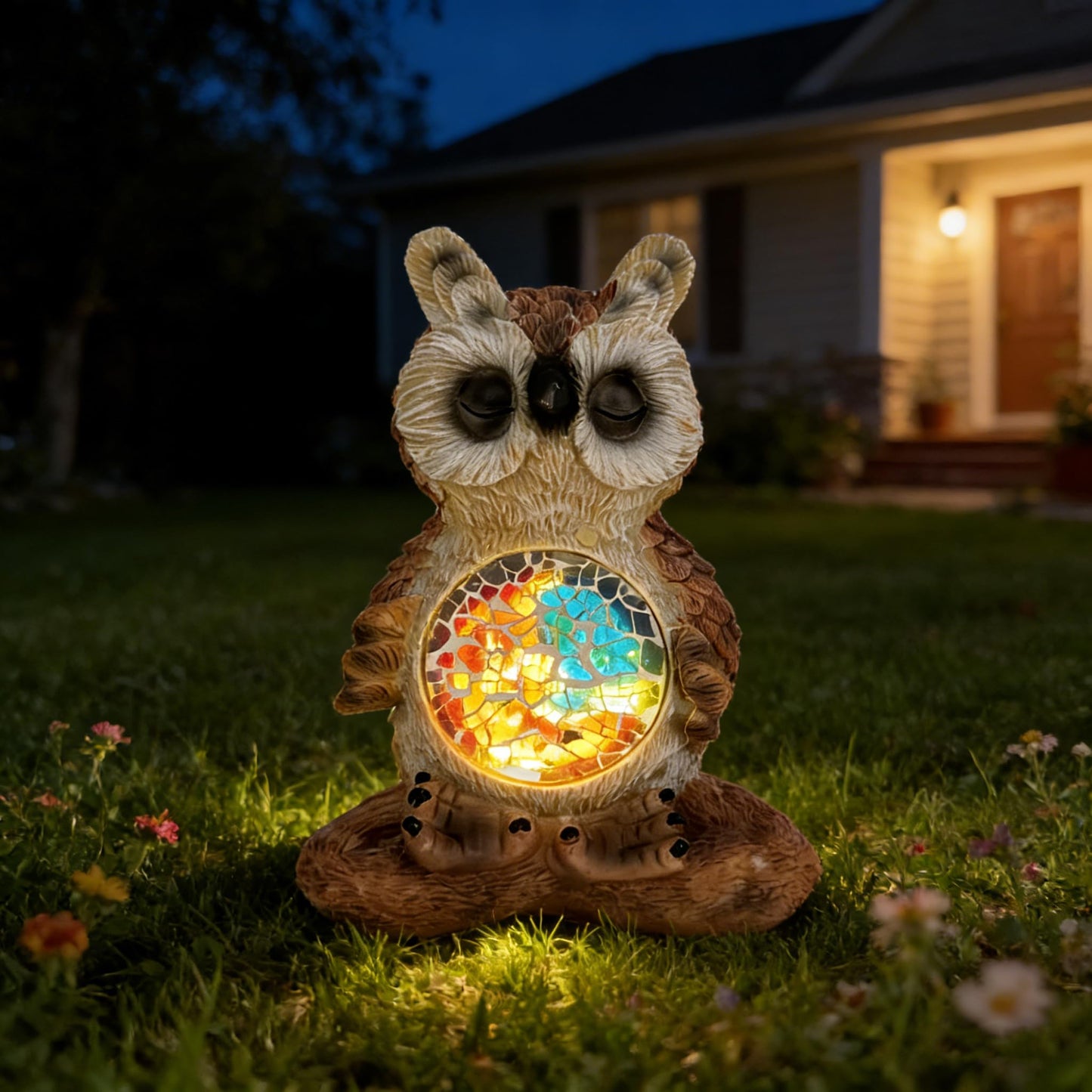 Vasesun Solar Owl Garden Statues Decor for Outdoor, Brown Yoga Owl Figurine Lights for Lawn Patio Yard Decoration - Unique Christmas Housewarming Gift for Grandma Wowen Mom