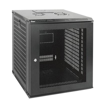 Tecmojo 12U Wall Mount Rack Network Cabinet for 19” IT Equipment,with Lockable Mesh Door and Removable Side Panels,Cooling Fan,Black,17.7inch Deep