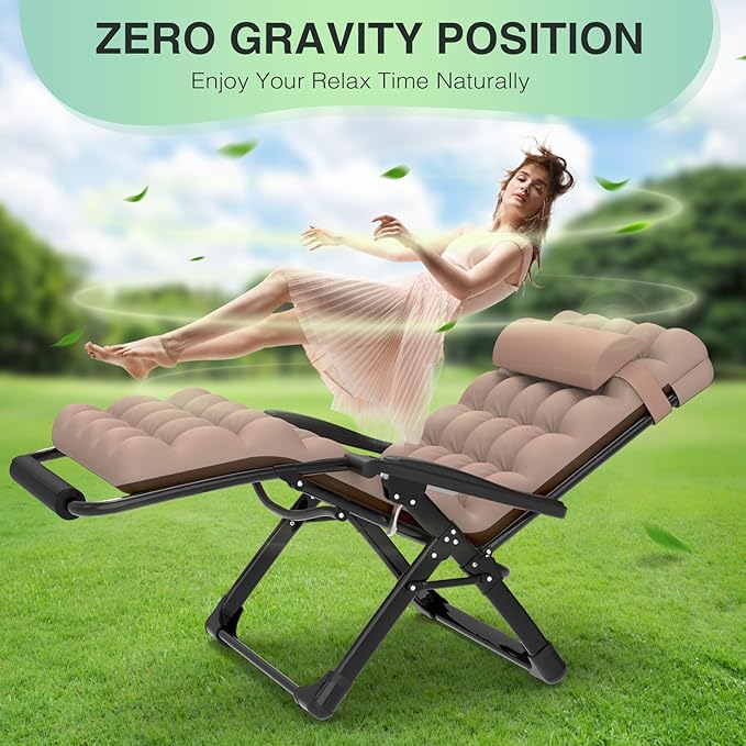 Suteck Oversized Zero Gravity Chair,33In XXL Lounge Chair w/Removable Cushion&Headrest, Reclining Camping Chair w/Upgraded Lock and Footrest, Reclining Patio Chairs Recliner for Indoor Outdoor,500LBS