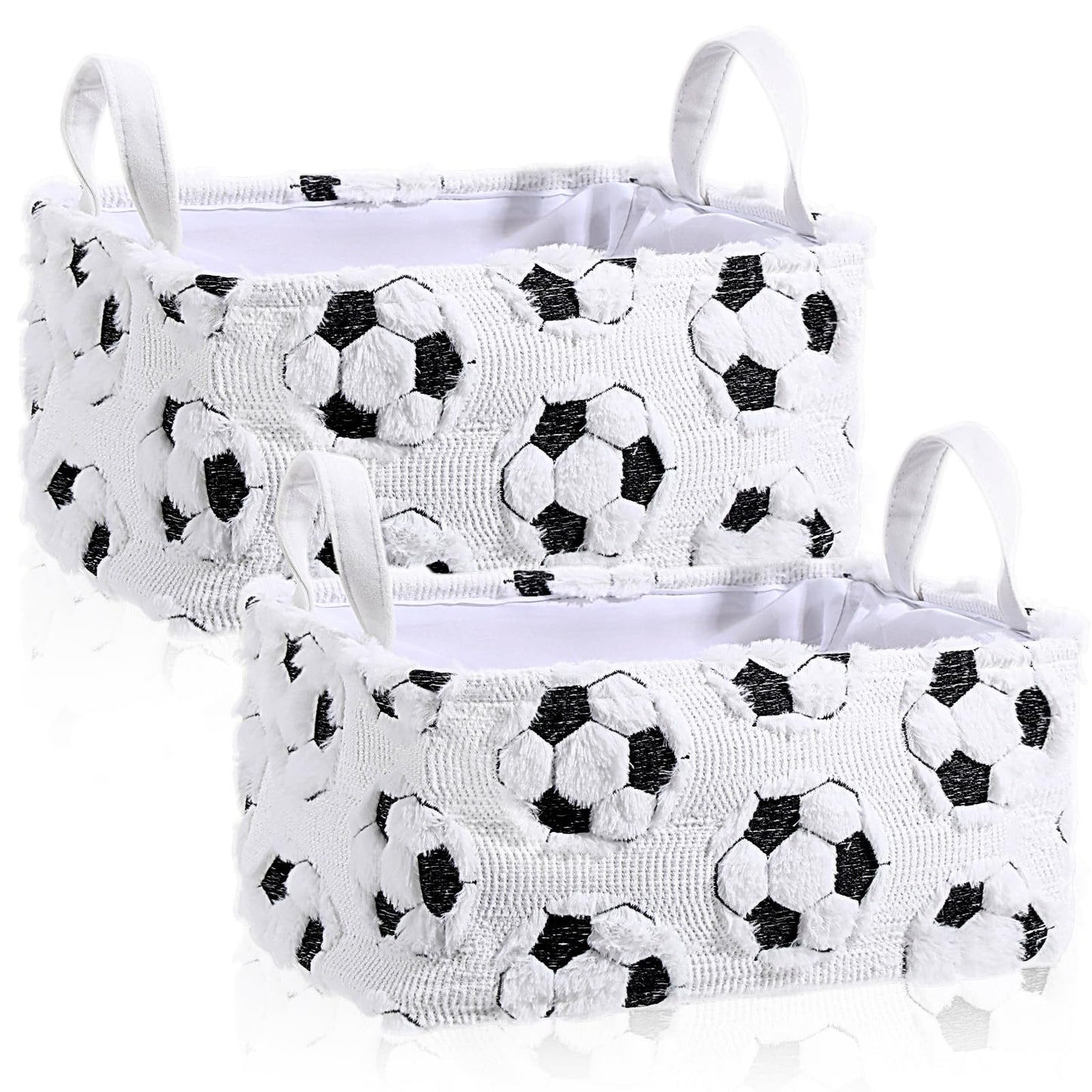 Yiyiring 2 Pcs Soccer Storage Baskets 14x10'' Back to School Gift Basket Foldable Fluffy Laundry Storage Bin with Handle Sport Theme Closet Organizer for Preppy Dormitory Countertop Tabletop Shelf