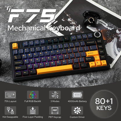EPOMAKER x Aula F75 Gasket Mechanical Keyboard, 75% Wireless Hot Swappable Gaming Keyboard with Five-Layer Padding&Knob, Bluetooth/2.4GHz/USB-C, RGB (Light Blue, LEOBOG Reaper Switch)