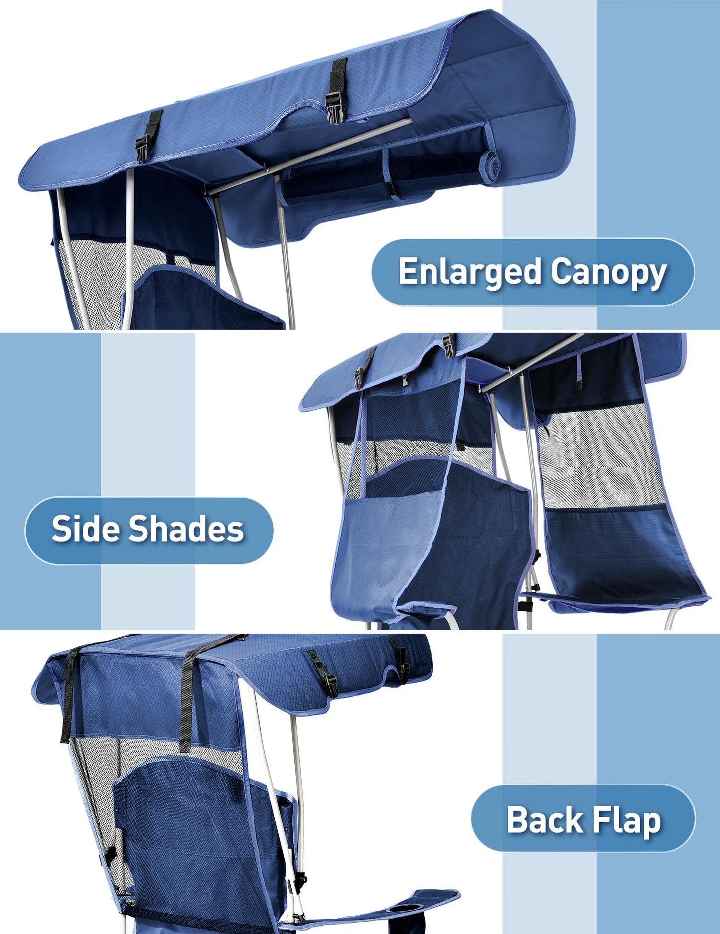 Docusvect 2 Pack Beach Chair with Canopy Shade, Folding Camping Chair with Canopy with Cup Holder, Side Pocket for Camp, Beach, Tailgates, Fishing - Support 330 LBS