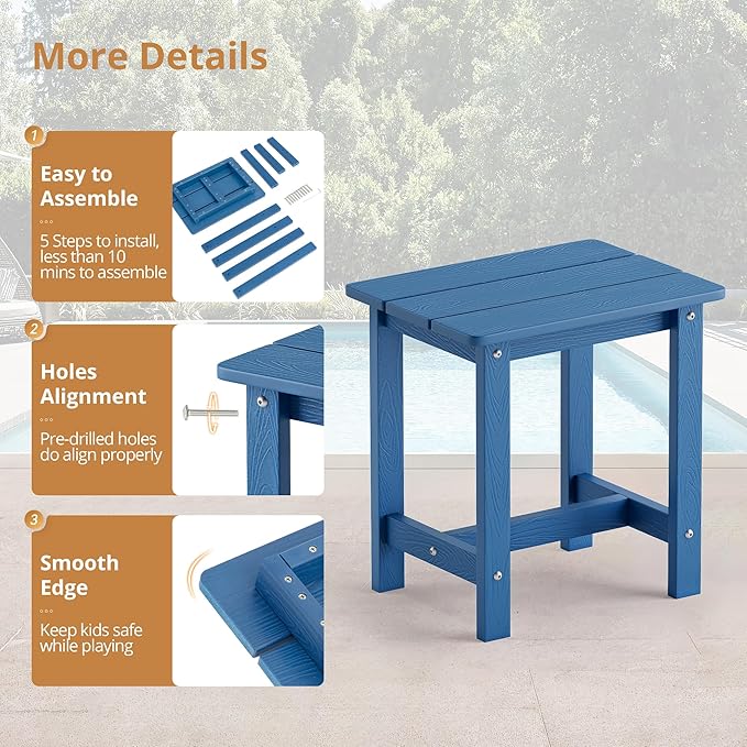 LUE BONA Outdoor Rocking Chairs Set, 3-Piece, HDPS Poly Porch Rockers with Table, Plastic Weather Resistant Rocking Chair Set for Outdoor Indoor, Garden, Backyard, 350lb, Navy Blue Chairs+Table
