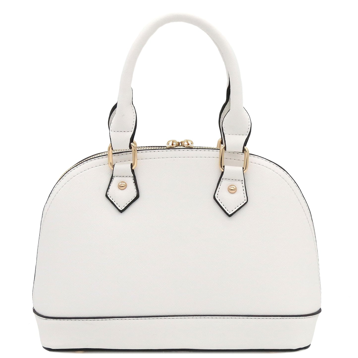 FashionPuzzle Zip-Around Saffiano Classic Dome Satchel, White, One Size