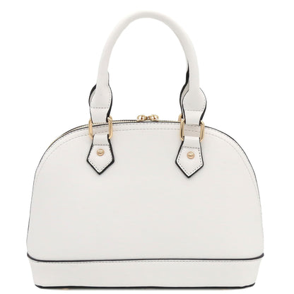 FashionPuzzle Zip-Around Saffiano Classic Dome Satchel, White, One Size