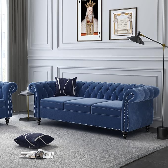 ORRD 2 Pieces Living Room Set, Velvet Couch Chesterfield Sofa Couch Chair