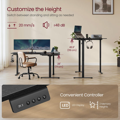 VASAGLE L Shaped Electric Standing Desk, 63 x 47.2 Inches, Height Adjustable Corner Desk with Power Outlets, 2 Memory Buttons, Easy to Assemble, for Home Office, Black ULSD242B01