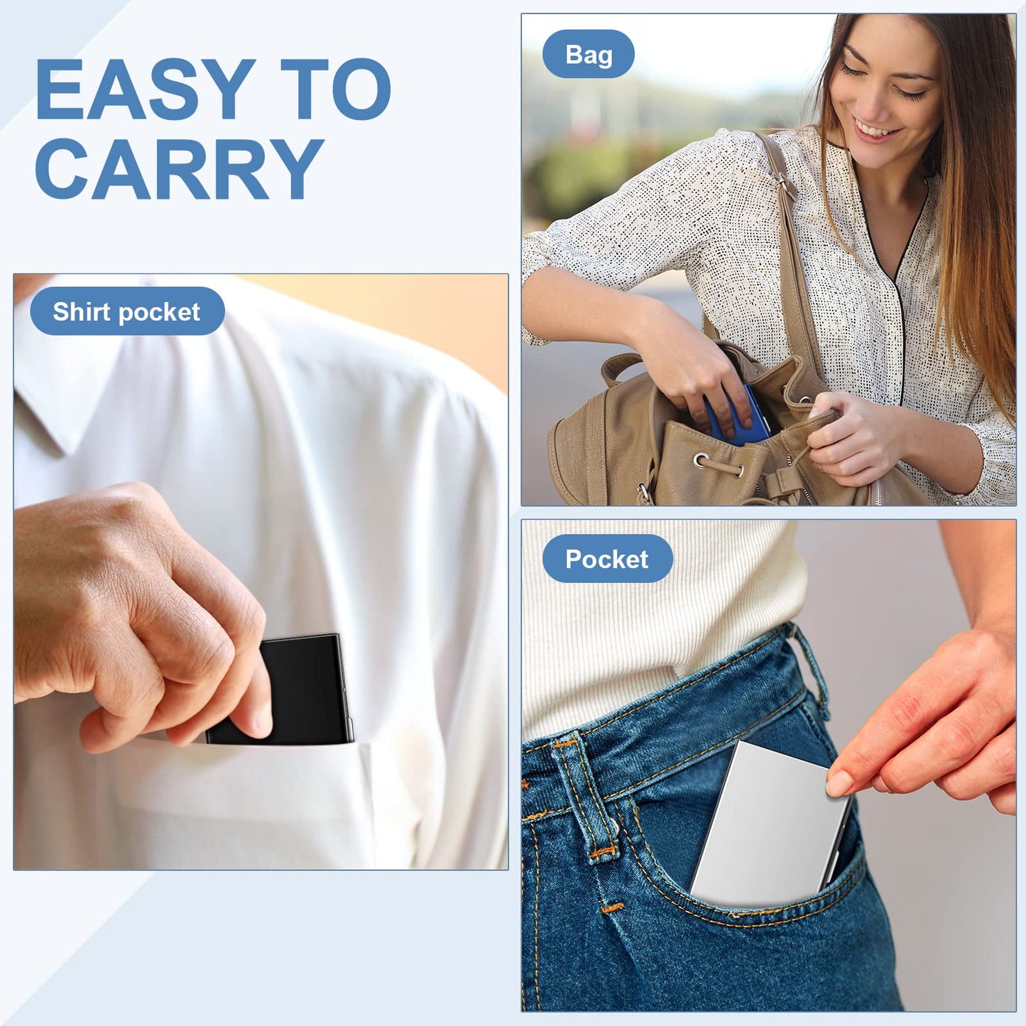 Thenshop 3 Pcs Stainless Steel Credit Card Holder Metal RFID Blocking Case Protector Metal ID Card Wallet with 6 Slot for Men Women Gift Box(Silver, Black, Blue)