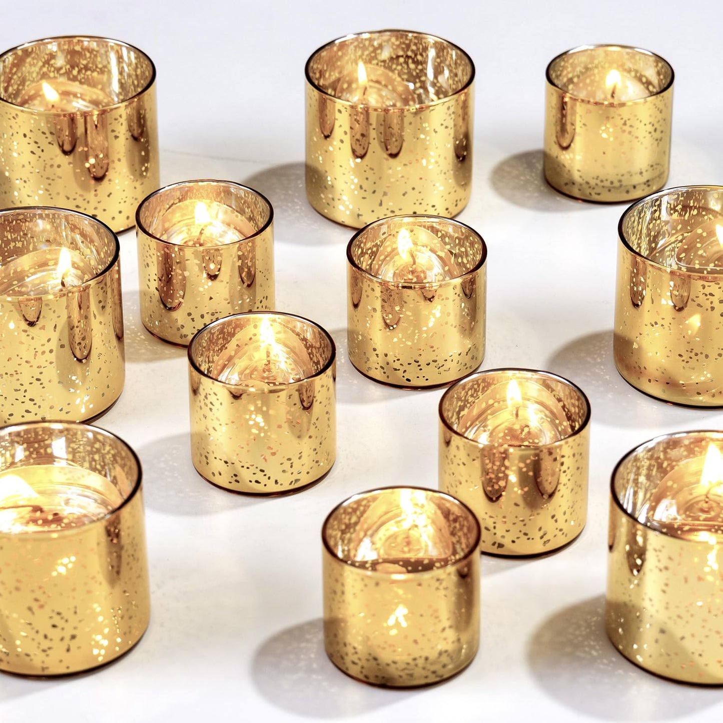 FrutPunch 12-Piece Gold Candle Holders, Speckled Mercury Gold Votive Candle Holders, Two Models, Suitable for Wedding Table Centerpieces, Party Decorations and Home Decor
