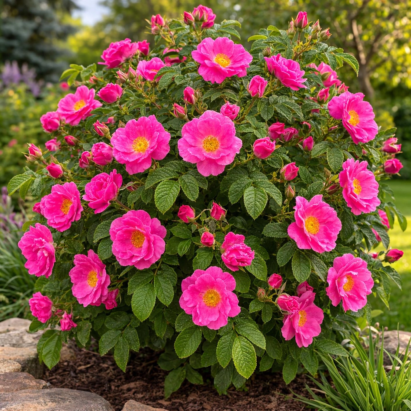 2 Pink Japanese Rose Live Plants – Hardy Fragrant Pink Rugosa Rose Bush – Perennial Flowering Shrub for Garden & Landscape – Easy to Grow Rose Plant (2 Plants)