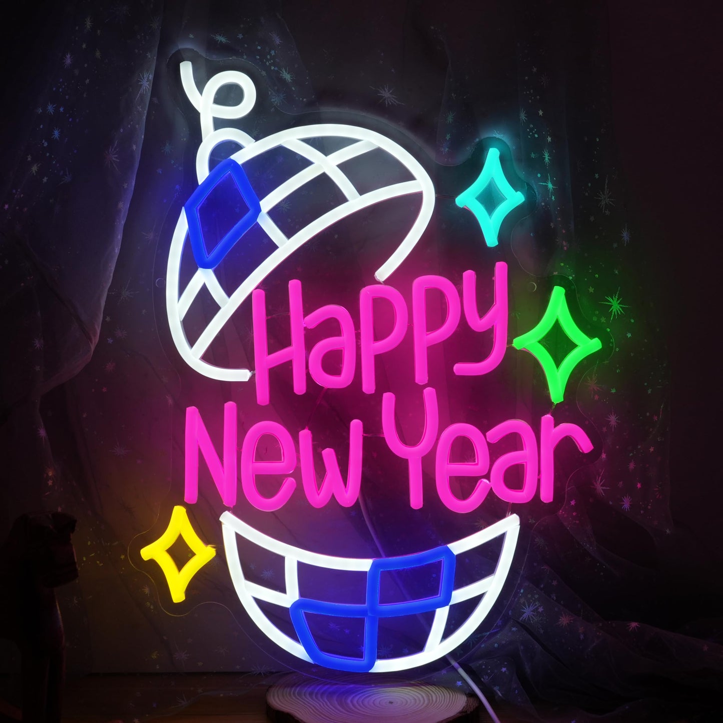 JLEWUINH Happy New Year Neon Sign Led Party Light Sign for New Years Eve Decorations Dimmable USB Spring Festival Neon Light for Christmas Holiday Home Bar(16.5 * 12.6 In)