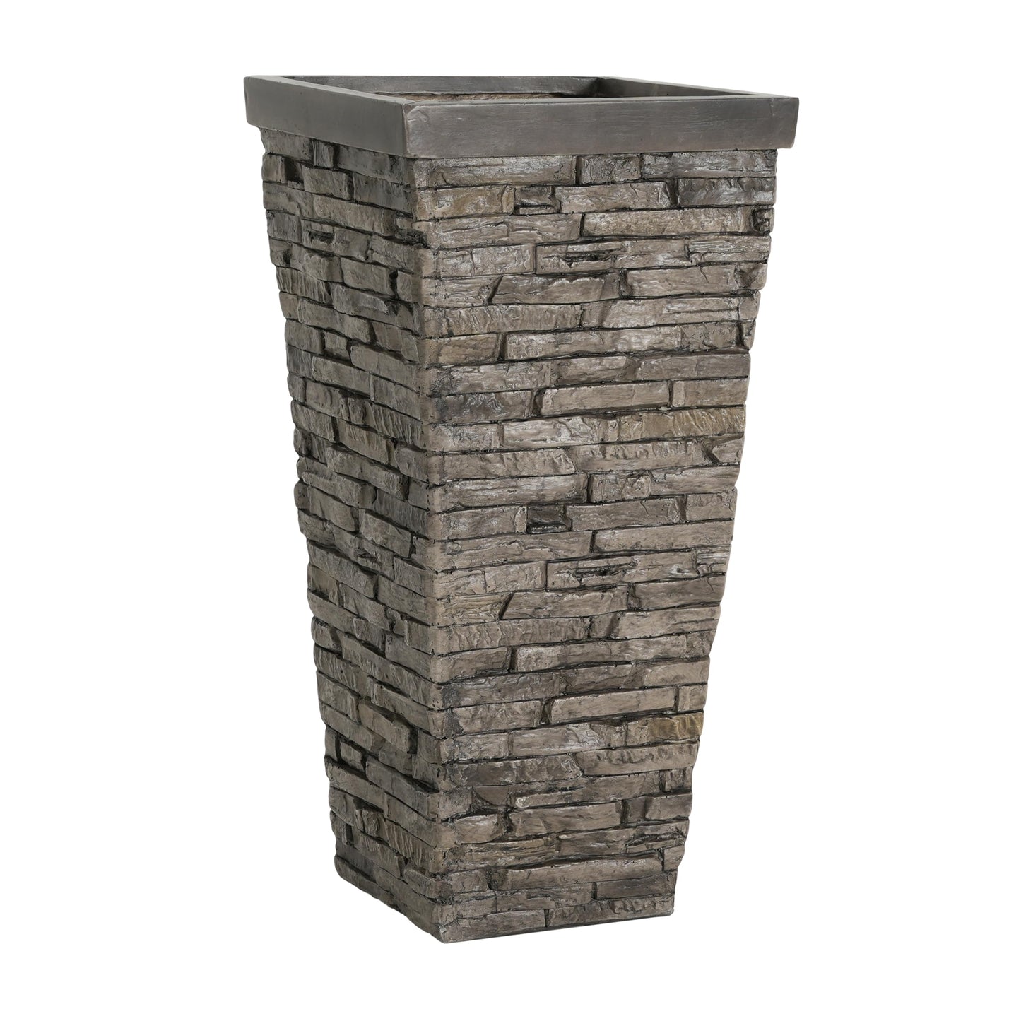 Merax Tall Planter 30 Inch, Outdoor Indoor Square Planter, MGO Stone-Effect Brick Texture, Weather-Resistant Planter with Drainage Hole for Trees, Shrubs, Large Plants, Grey