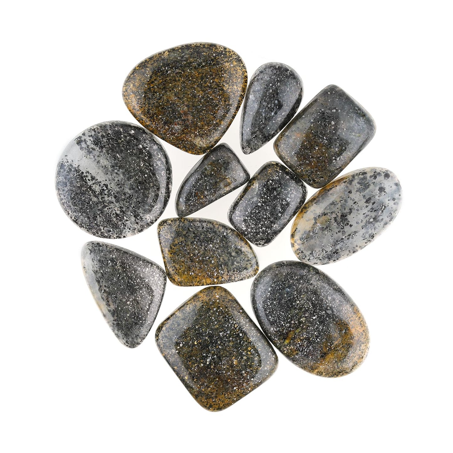 GemSymphony 50 Carat Natural Black Sunstone Gemstone Cabochon Lot Mixed Shapes – 3 pcs Hand Polished Crystal Stones for Jewelry Making Supply, Healing, Reiki, Craft Supplies, Unique Cab Set for Wire Wrapping & Collectors (15-20 mm)