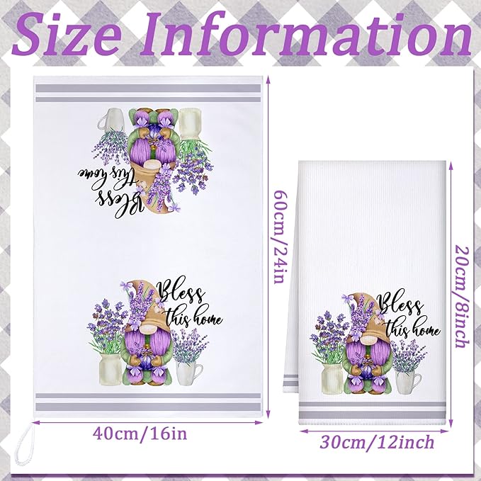 Set of 6 Lavender Kitchen Towels Purple Floral Dishtowels Rustic Absorbent