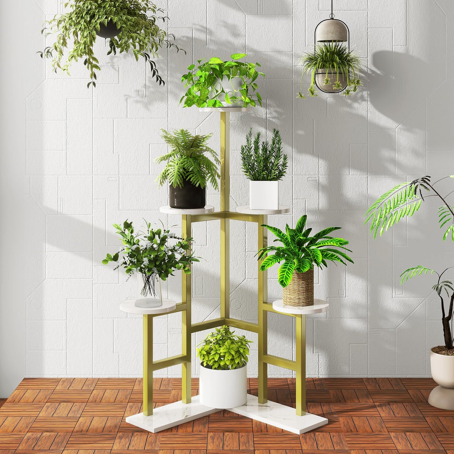 IBUYKE 6 Tier Plant Stand Indoor, Tall Flower Pot Stand for Multiple Plants, Tiered Corner Plant Shelf for Living Room Patio Balcony Garden, , Gold TMJ072G
