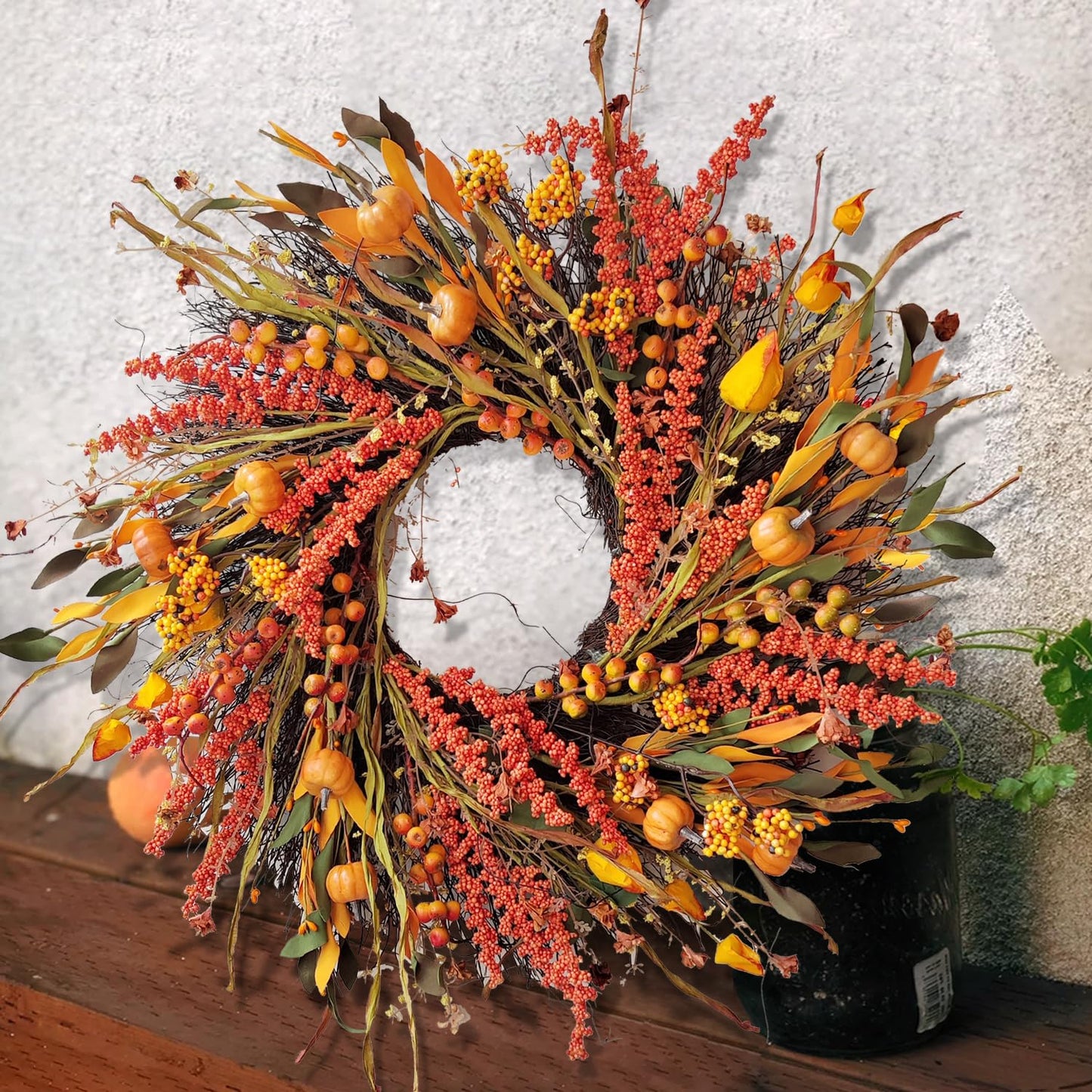 WANNA-CUL 24In Fall Harvest Wreath for Front Door Autumn Thanksgiving Decor