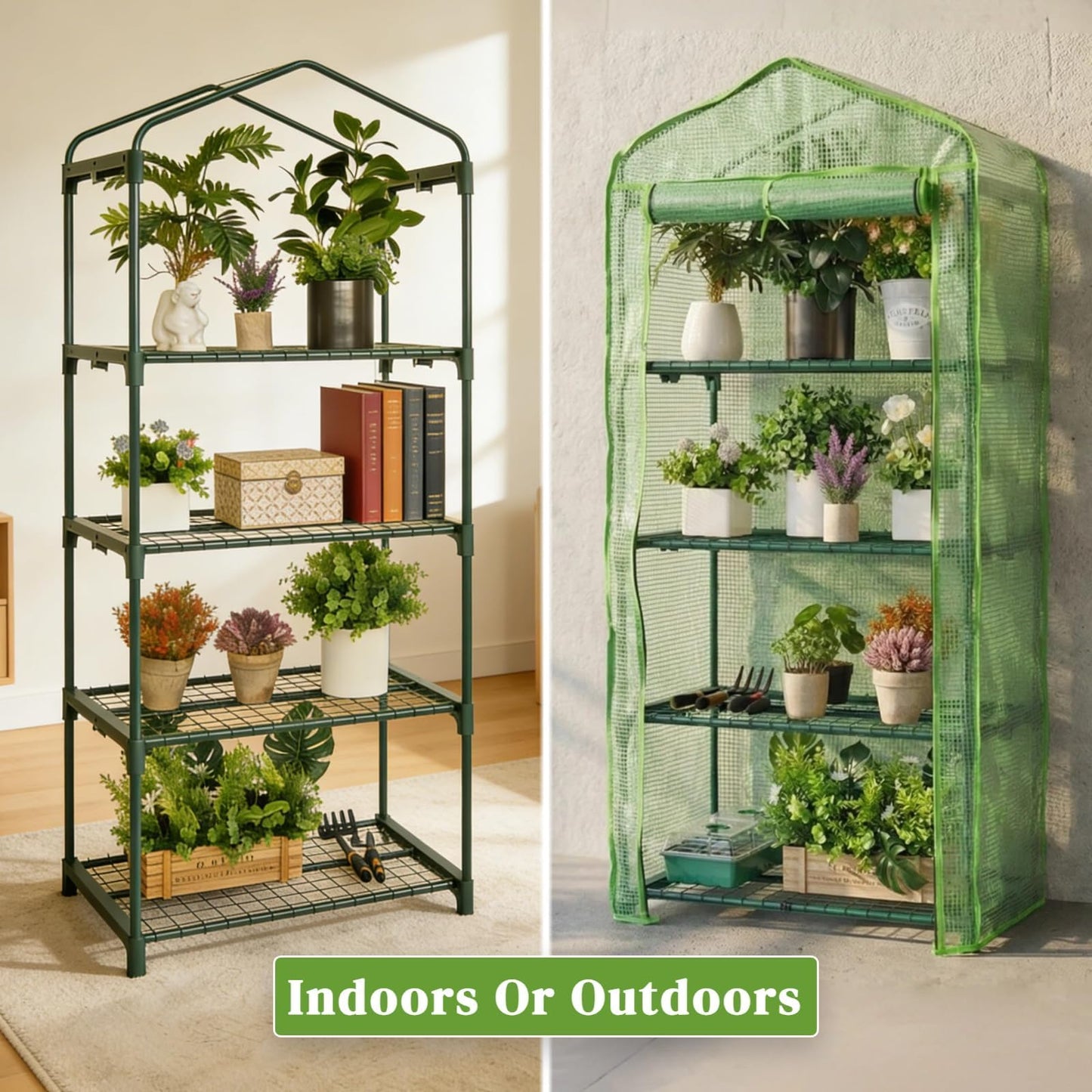 Kelived 4 Tier Mini Greenhouse - Portable Indoor Outdoor Green House with 24lbs Per Shelf, Durable PE Cover & Tool-Free Assembly for Garden Balcony Patio Backyard