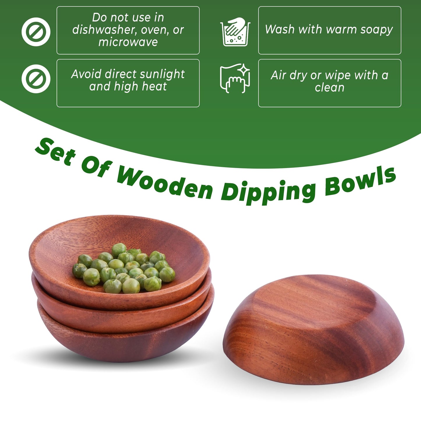 VieWood Mini Wooden Bowl Set of 4 (3.54" Diameter x 0.78" Height) for Condiments, Dip Sauce, Ketchup, Small Wood Bowl for Jam, little Prep, Olive (Round)