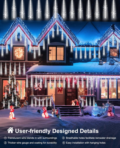 EAGWELL Christmas Lights Outdoor 16 Inch 20 Tubes Meteor Shower Rain Light, Waterproof Falling Icicle String Lighting for Xmas Tree Yard House Decor,Shine White