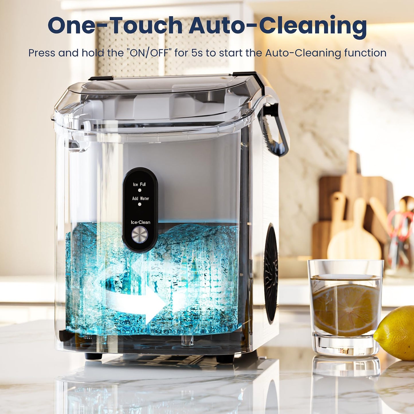 Antarctic Star Nugget Ice Makers Countertop with Auto-Cleaning, 35lbs/Day, Portable Sonic Ice Machine with Handle, Basket and Scoop for Home/Kitchen/Office/Camping(Stainless Steel Silver)