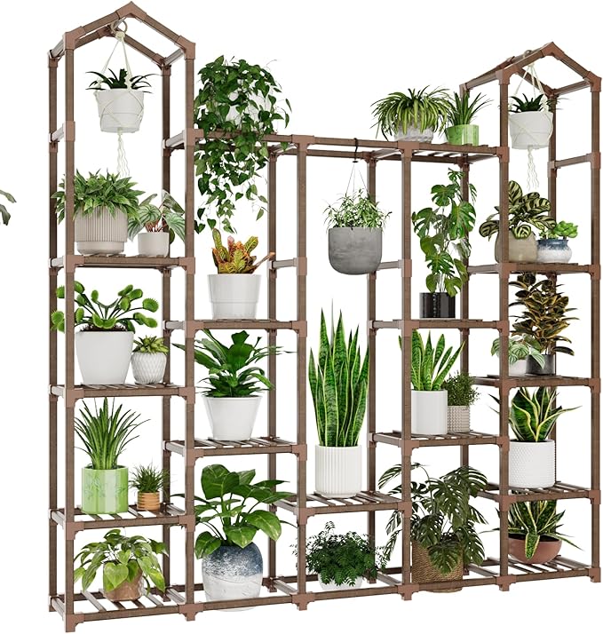 Large Plant Stand Indoor Plant Stands Outdoor Tall Plant Shelf for 18-23 Pots Corner Tiered Plants Stands for Multiple Plants Wood Hanging Plants Holder for Garden Balcony Patio Window Porch