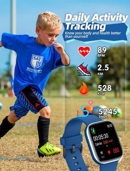 Kids Smart Watch for Girls,IP68 Waterproof Kids Fitness Tracker Watch with 1.5 Inch DIY Face,Heart Rate Sleep Monitor,19 Sport Modes,Calories Counter,Alarm Clock,Great Gifts for Children 6+ (Blue)