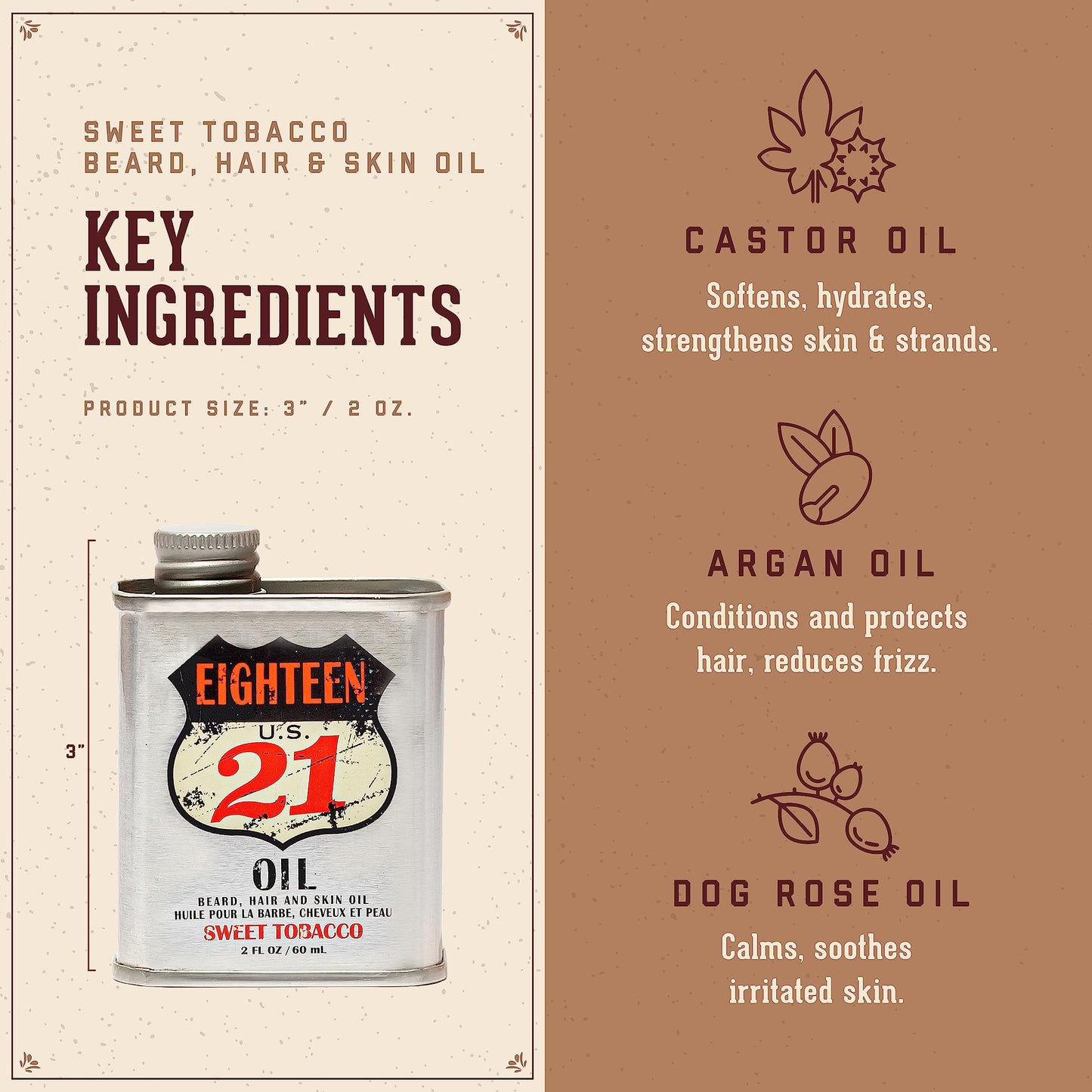 18.21 Man Made Hair, Skin & Beard Oil for Men, 4 Scents - Non-Greasy, Conditioning Balm with Castor Seed, Jojoba, and Argan Oils - Premium Tattoo and Mustache Care Products