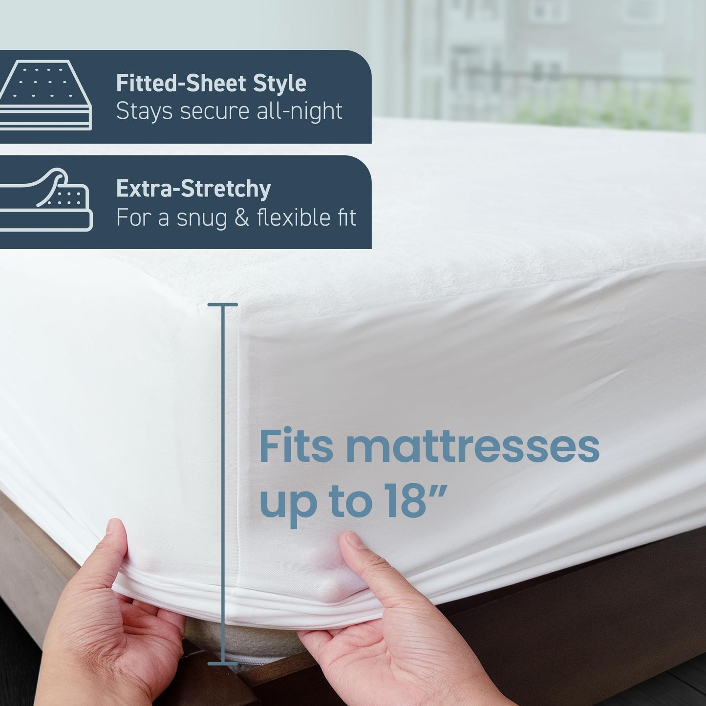 SafeRest Waterproof Twin Size Mattress Protector - Fitted with Stretchable Pockets - Machine Washable Cotton Blend Mattress Cover for Bed