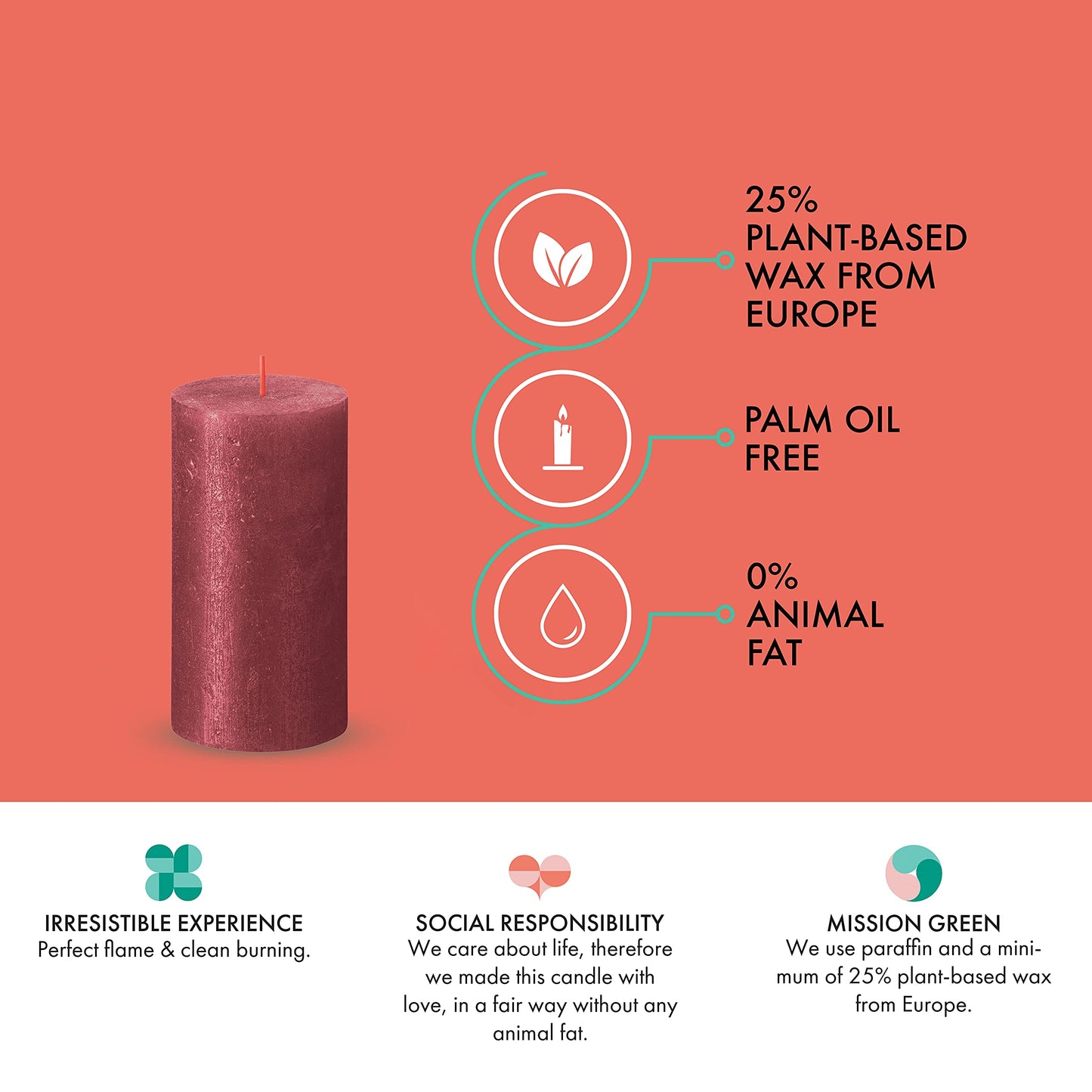 BOLSIUS Red Shimmer Metallic Pillar Candles 4 Pack - 2.75 X 5 Inches - Premium European Quality - Includes Natural Plant-Based Wax - Unscented Dripless Smokeless 60 Hour Party and Wedding Candles