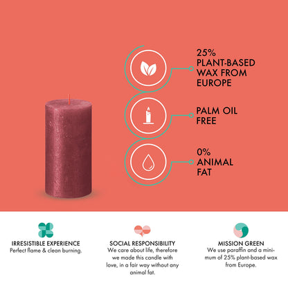 BOLSIUS Red Shimmer Metallic Pillar Candles 4 Pack - 2.75 X 5 Inches - Premium European Quality - Includes Natural Plant-Based Wax - Unscented Dripless Smokeless 60 Hour Party and Wedding Candles