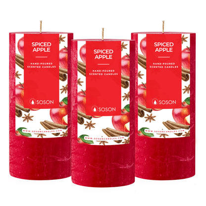 Simply Soson Apple Spiced Scented Candle Set: 3x6 inch, 3 Cinnamon Apple Candles for Fall Home