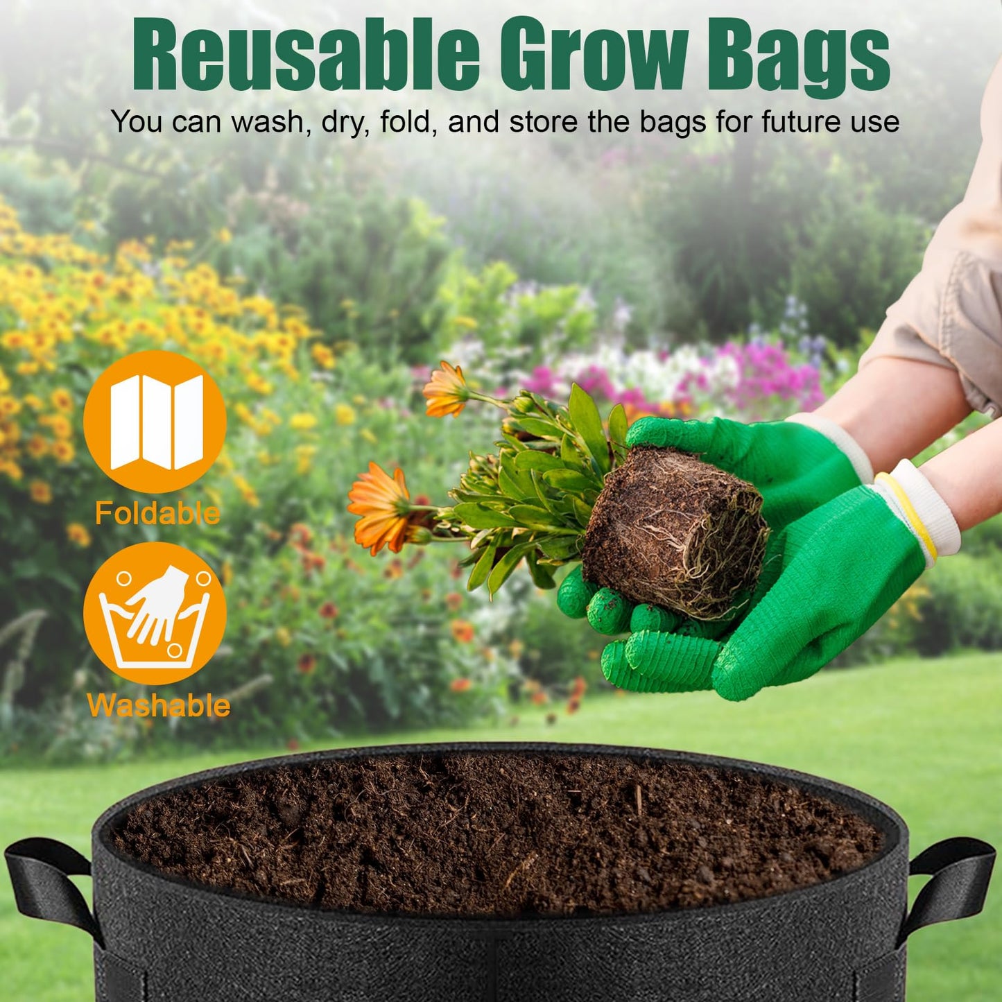 COZYDIG 5 Pack 10 Gallon Plant Grow Bags Thickened with Durable Handles,Heavy Duty Nonwoven Fabric Pots for Tomato,Potato,Strawberry,Vegetable,Fruits and Flowers