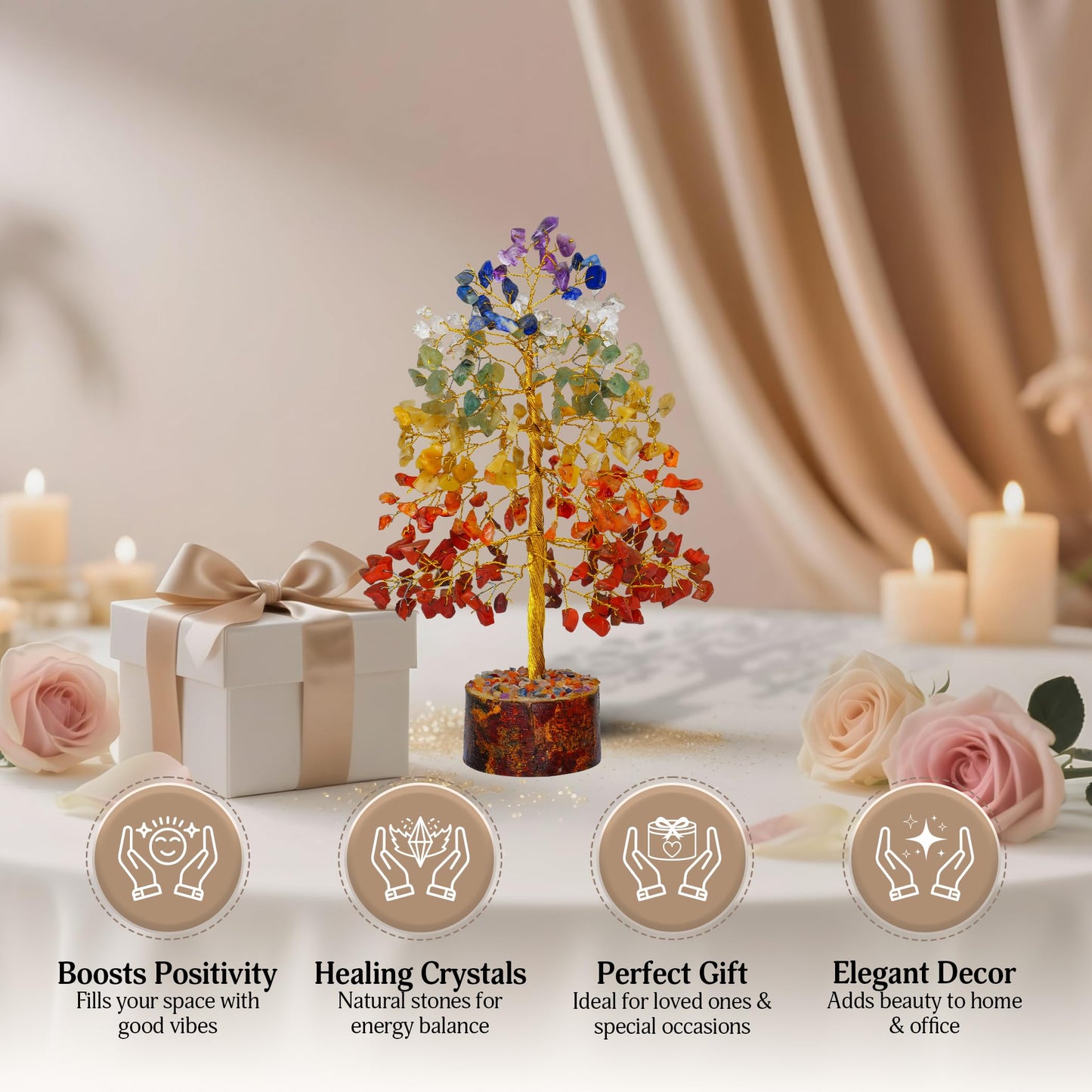 FASHIONZAADI 7 Chakra Tree of Life - Crystals and Healing Stones | Birthday Gifts for Women | Crystal Tree for Positive Energy | Home & Office Decor | Gifts for Women