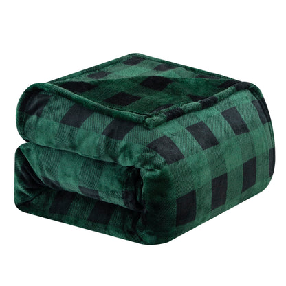 Elegant Comfort Velvet Touch Ultra Plush Christmas Holiday Buffalo Plaid Fleece Throw/Blanket-50 x 60inch, Buffalo Green