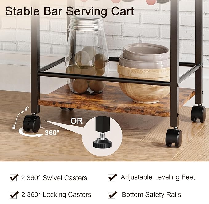 Bar Cart, Home Bar Serving Cart, Mobile Kitchen Carts