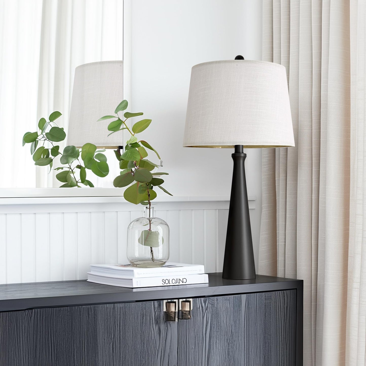 Oneach 25.75" Modern Table Lamp Set of 2, Bedside Lamps with USB Ports, Black Nightstand Lamps Set for Living Room Bedroom House Bedside Home Office Family