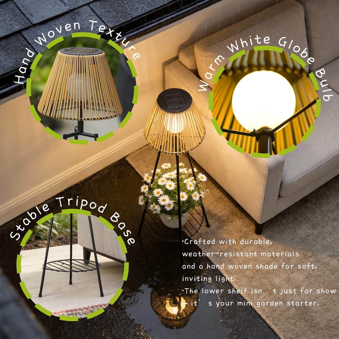 DJGIFI 2 Pack Outdoor Solar Floor Lamp, 36'' Solar Lights Outdoor Waterproof with Plant Stand, Dusk to Dawn, Warm Yellow Light, Black Metal Stand for Deck Porch Patio Garden Decor