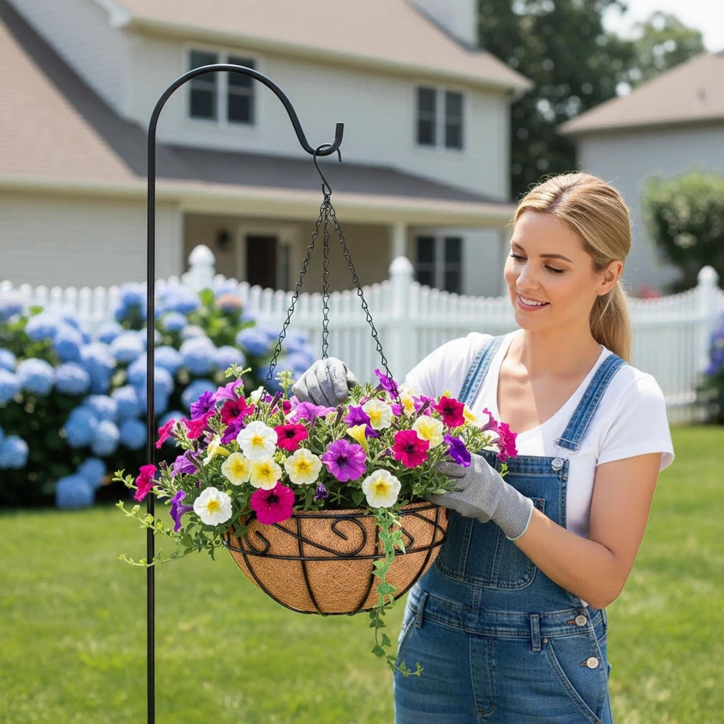 KIDYBELL Metal Hanging Planters Basket Set of 4 Outdoor with Coco Fiber Liners Chain Hanging Basket Suitable for Vegetables Flower Heavy Duty Round Plant Holder Garden Balcony Patio Deck Porch Decor