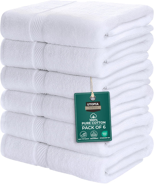 Utopia Towels - 6 Pack Bath Towel Set, 100% Ring Spun Cotton (60 x 120 CM) Medium Lightweight and Highly Absorbent Quick Drying Towels, Premium Towels for Hotel, Spa and Bathroom (White)