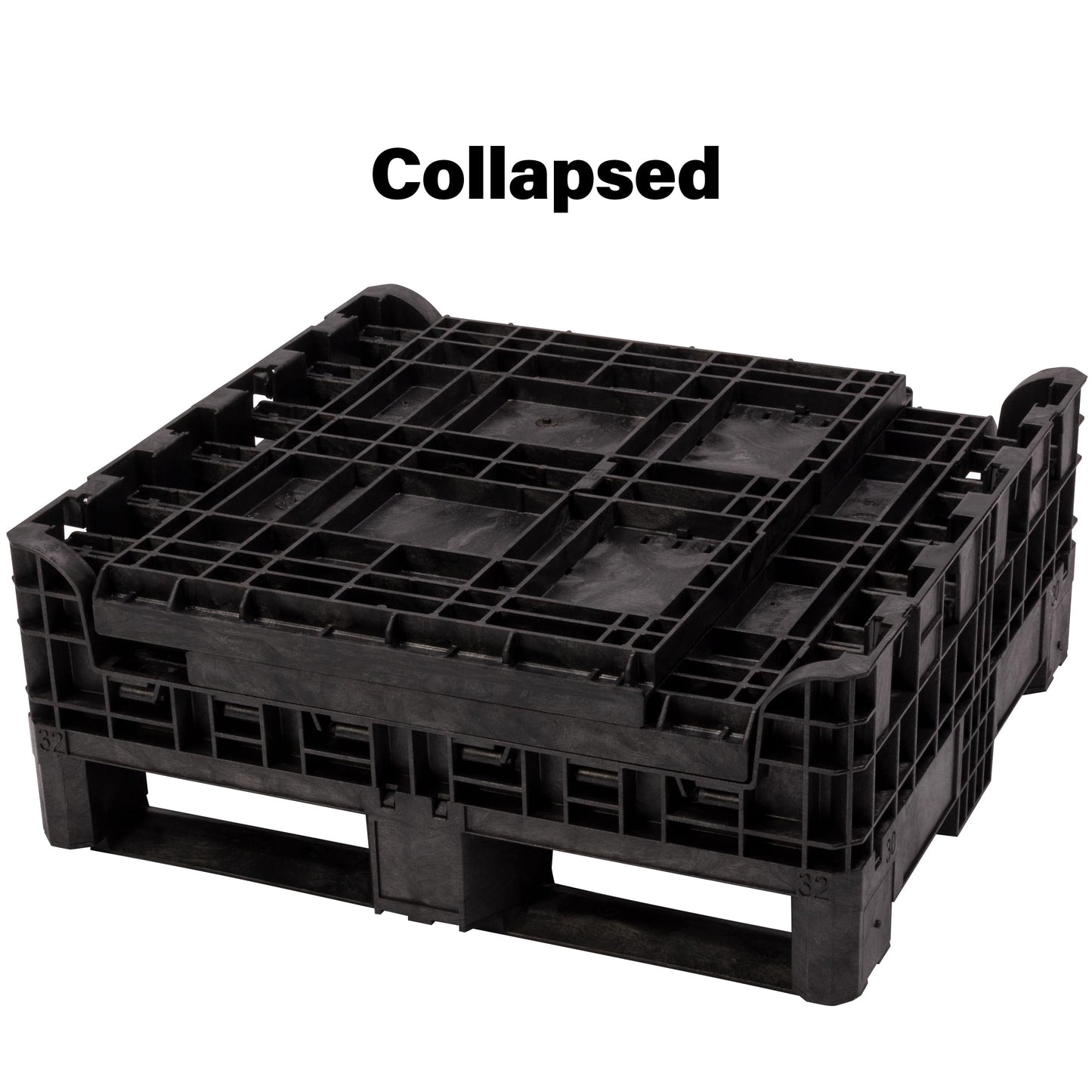 Buckhorn 32" x 30" x 34" Collapsible Bulk Box Container, Standard Duty Plastic Stacking Gaylord Box with 4-Way Forklift Access and 2 Drop Doors, 1700 lb Capacity Storage Tote, Black (BN32303420)
