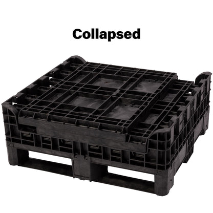 Buckhorn 32" x 30" x 34" Collapsible Bulk Box Container, Standard Duty Plastic Stacking Gaylord Box with 4-Way Forklift Access and 2 Drop Doors, 1700 lb Capacity Storage Tote, Black (BN32303420)