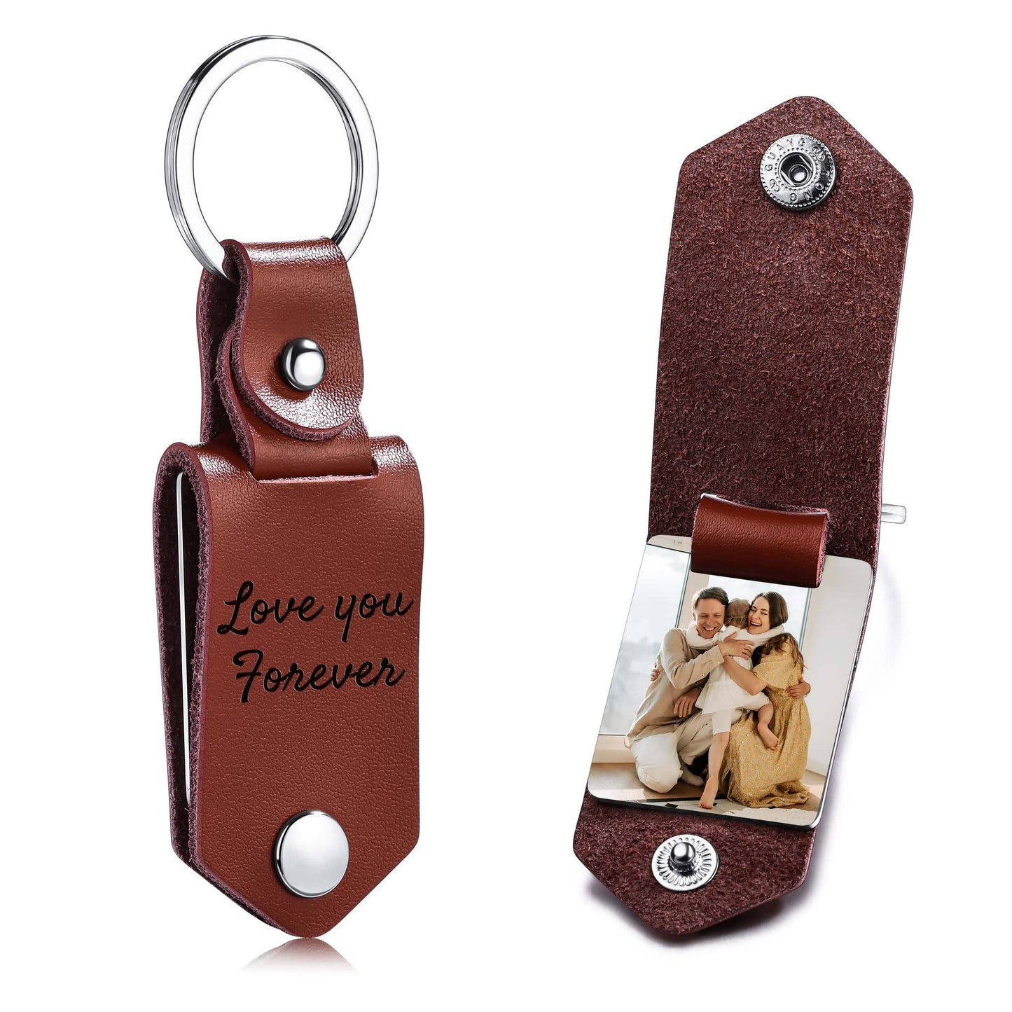OTXIXTO Personalized Leather Keychain Gifts for Men/Boyfriend/Dad/Husband, Custom Picture/Photo/Date/Name/Calendar/Text Leather Keychain Father's Day (B1: Brown)