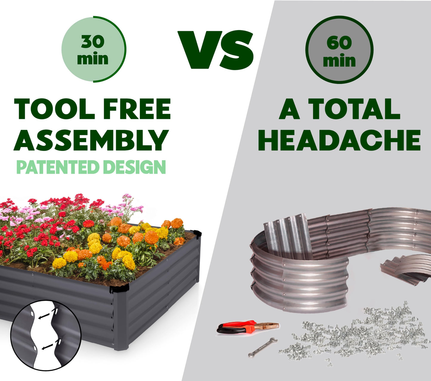 Plant & Plot Galvanized Raised Garden Beds Outdoor // 8×4×1 ft (2-Pack) Planter Raised Beds for Gardening, Vegetables, Flowers // Large Metal Garden Box // Patented Tool-Free Design (Dark Gray)