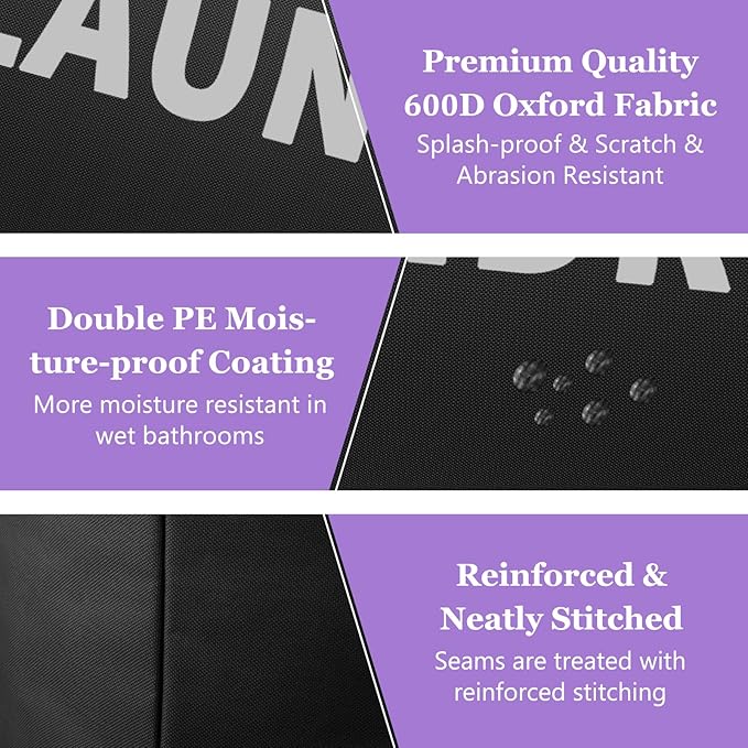 95L Large Laundry Hamper for Adult, Foldable Black Laundry Basket