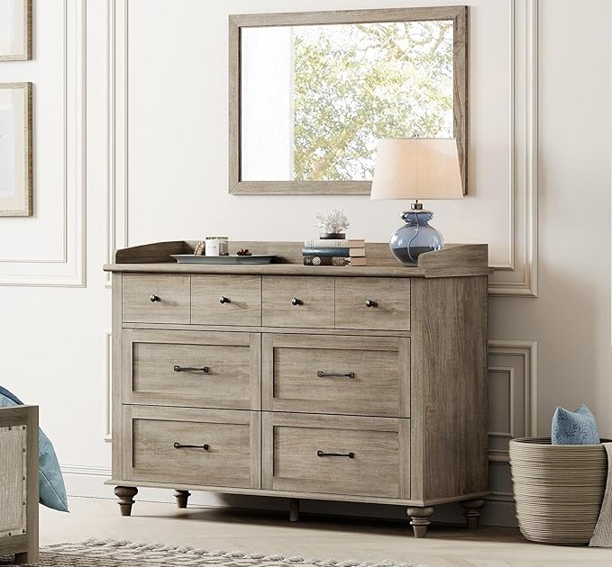 WAMPAT 6 Drawers Dresser for Bedroom, Farmhouse Wooden Chest of Drawers Baby
