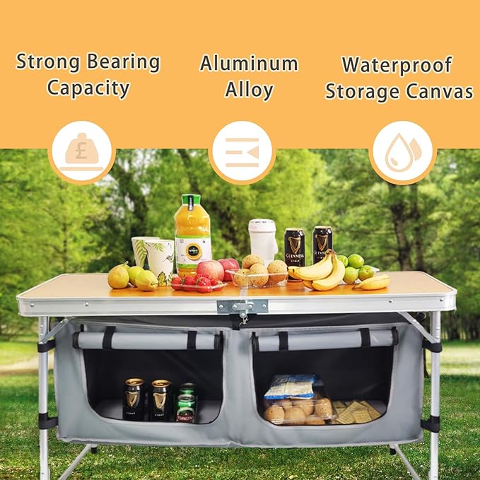 Folding Camping Table with Storage Lightweight Camp Tables Portable
