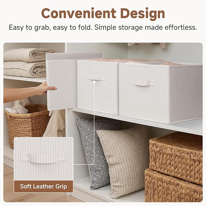 StorageWorks Foldable Shelf Organizer Bins, Closet Storage Baskets