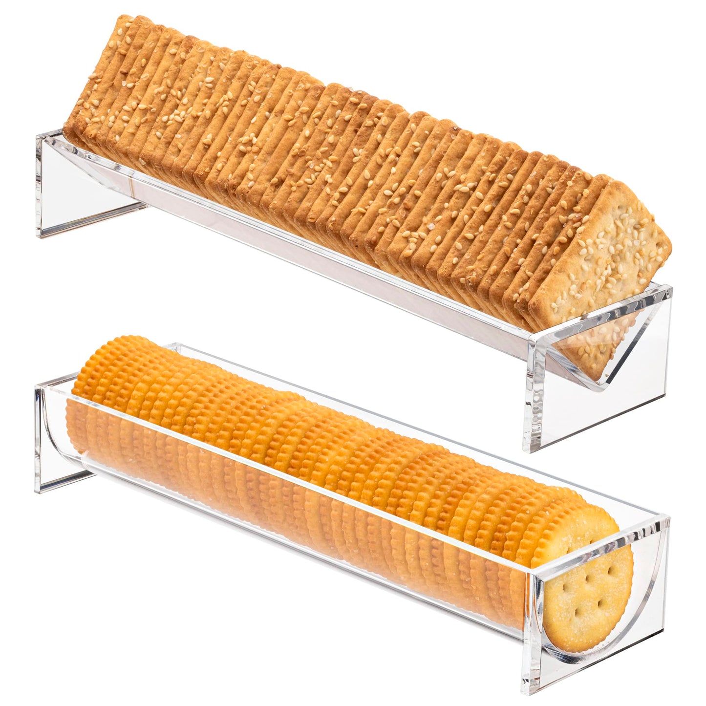 Srenta Clear Cracker Tray for Serving, Set of 2 Rectangular Cracker Holder for Serving Trays, Acrylic Food Display Cracker Serving Stand for Home, Party & Charcuterie Board Platter